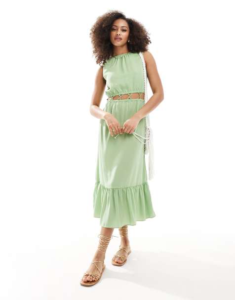 Scalpers saten cross waist dress in light green - view 1