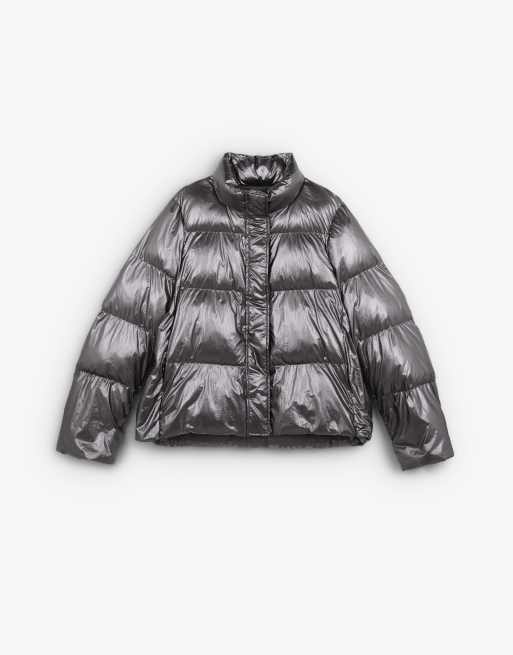 Scalpers scarf puffer coat in dark gray