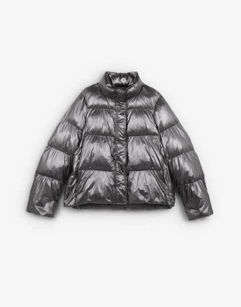 Scalpers Scarf Puffer Coat in Dark Grey - view 1