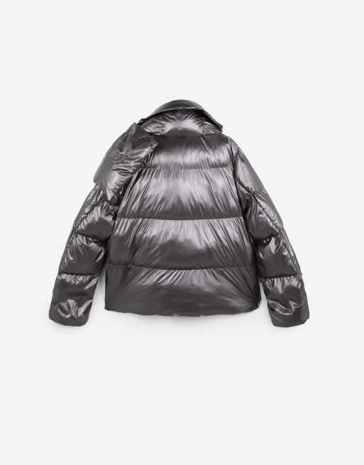 Scalpers scarf puffer coat in dark grey