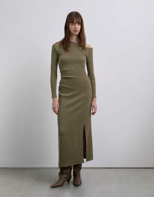 Scalpers - Schulterfreies Jersey-Kleid in Khaki-Grün