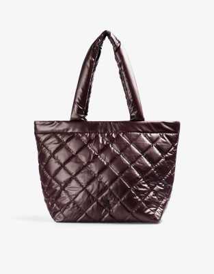 Scalpers - Scnyquilted - Gesteppte Shopper-Tasche in Metallic-Burgunderrot