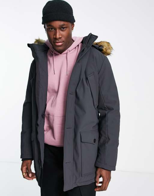Scalpers – Scoot – Parkajacke in Grau mit Kunstpelzbesatz