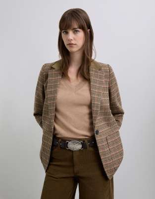 Scalpers - Scprince - Blazer in kariertem Kamelbraun mit Kragen-Neutral