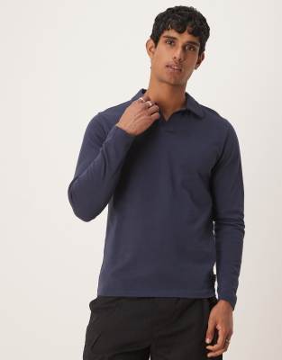 Scalpers Seamless Long Sleeve Polo Shirt In Blue