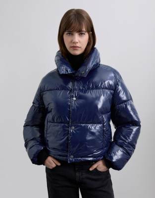 Scalpers - Shinny - Pufferjacke in Marineblau mit Kragen