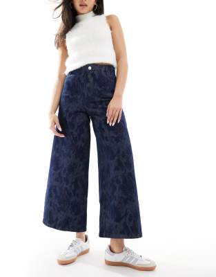 shiny culotte denim pant in dark indigo-Blue