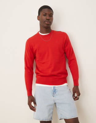 skull round neck tricot sweater in red