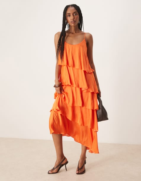 Scalpers Slip ruffle dress in orange