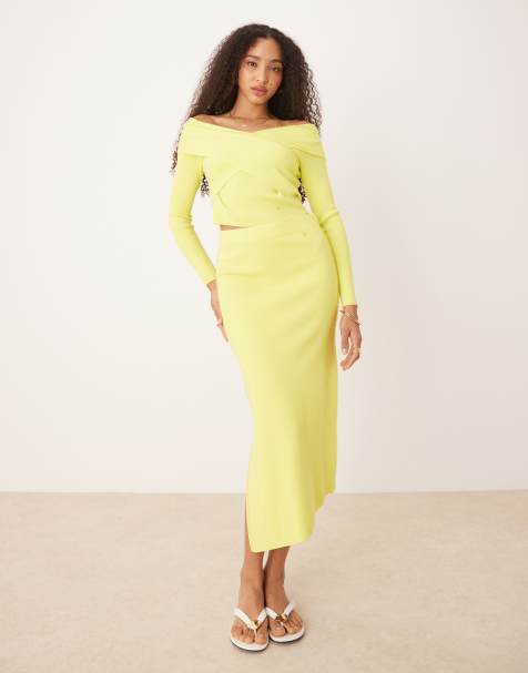 Scalpers Strass knit set skirt in lime