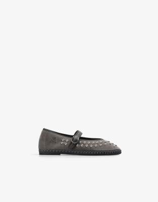 Scalpers studded mary jane slippers in gray  