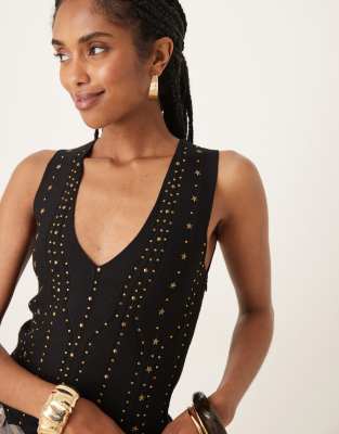 Studs Strass knit top in black