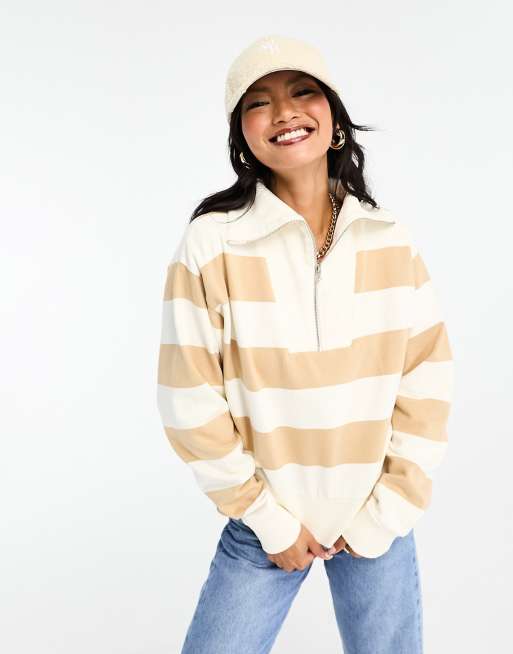 Scalpers - Sweat zippé à logo - Rayures beige