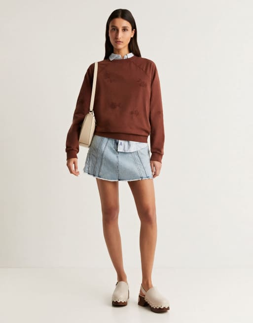 Scalpers - Sweater met bloemen in reliëf in bruin