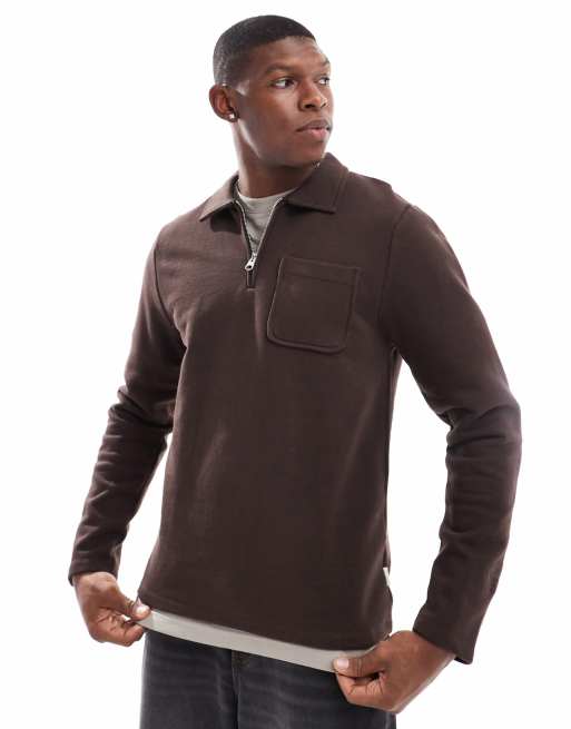 Scalpers - Sweater met polokraag en borstzak in bruin