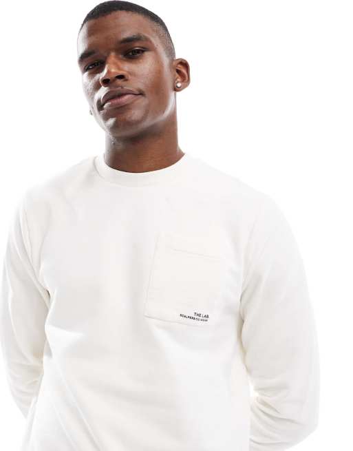Scalpers - Sweater met ronde hals en zak in gebroken wit