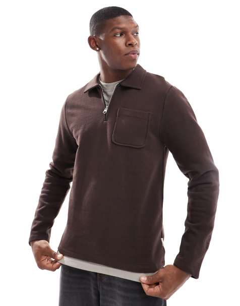 Scalpers – Sweatshirt in Braun mit Brusttasche und Polokragen - view 1