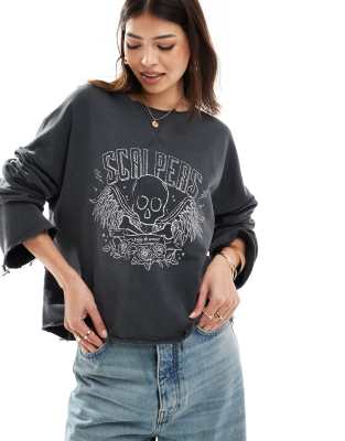 Scalpers - Sweatshirt in Dunkelgrau mit Totenkopf-Folienprint