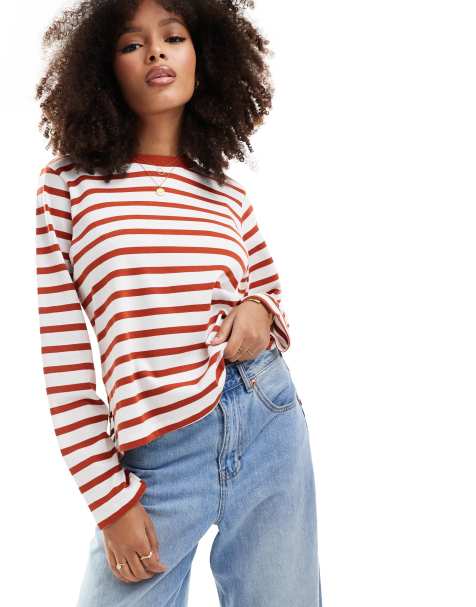 Scalpers - T-shirt a righe color terracotta - view 1