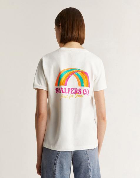 Scalpers - T-shirt bianco sporco con arcobaleno fluo - view 1