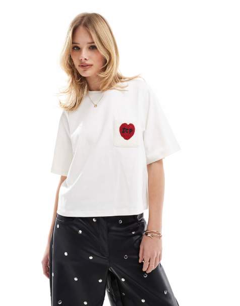 Scalpers - T-shirt bianco sporco con tasca all'uncinetto - view 1