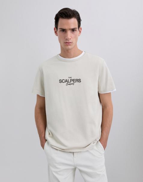 Scalpers - T-shirt color grigio chiaro con logo - view 1