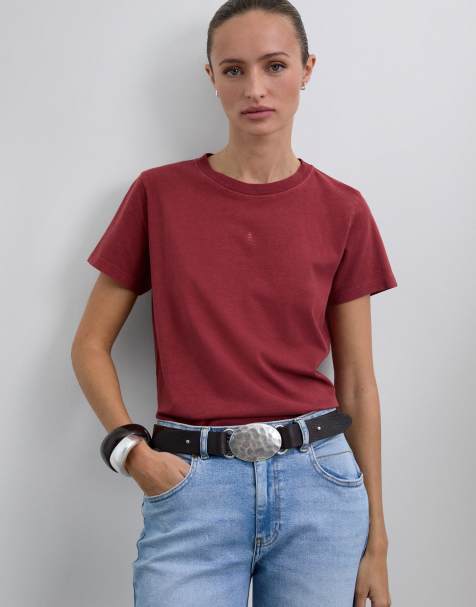 Scalpers - T-shirt color rosso scuro tinta unita con teschio - view 1