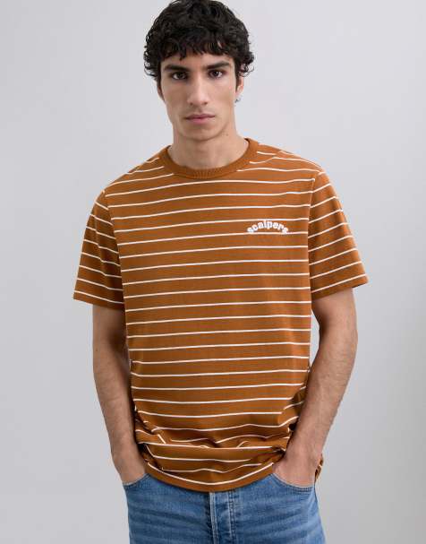 Scalpers - T-shirt color zucca scuro a righe - view 1