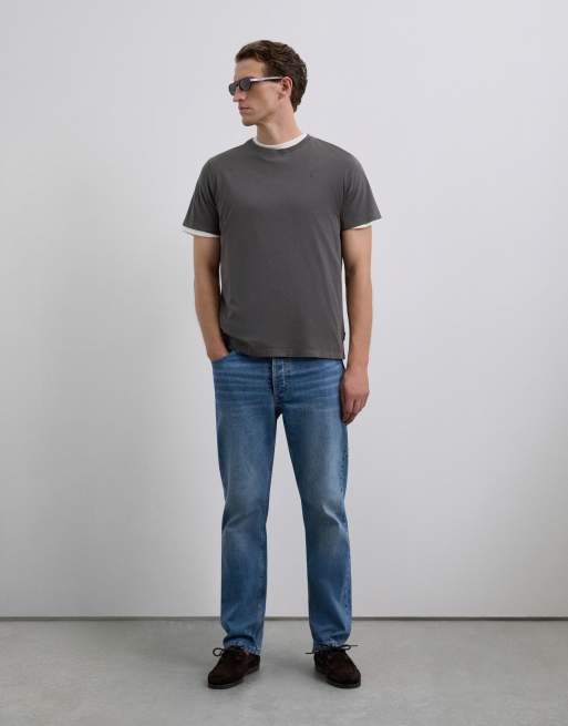 Scalpers – T-Shirt in Anthrazit mit farblich abgestimmter Totenkopf-Stickerei, 3 von 5
