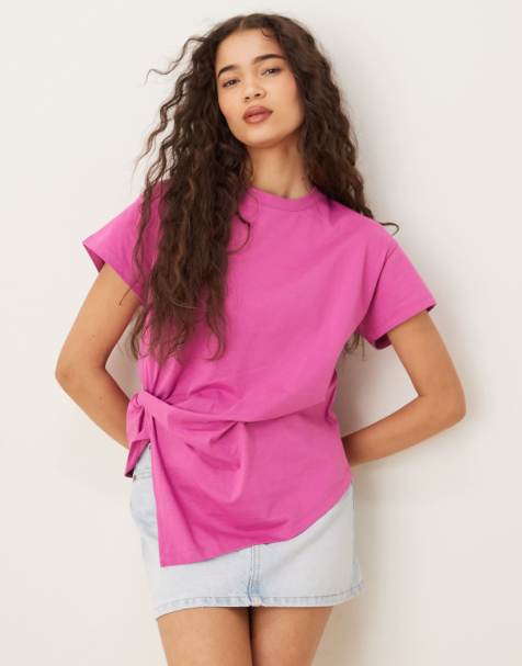Scalpers – T-Shirt in Bouganville mit seitlichem Knoten - view 1