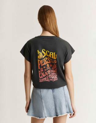 Scalpers - T-Shirt in Dunkelgrau mit Hippie-Print