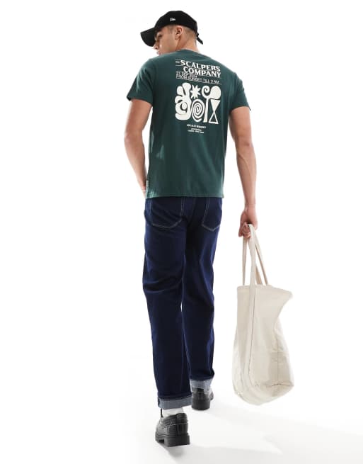 Scalpers – T-Shirt in Dunkelgrün mit „Locally“-Print