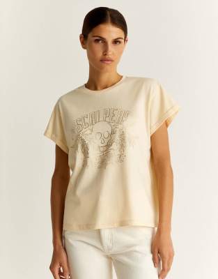 Scalpers - T-Shirt in Natur mit Rock-Motiv in Foliendesign-Neutral