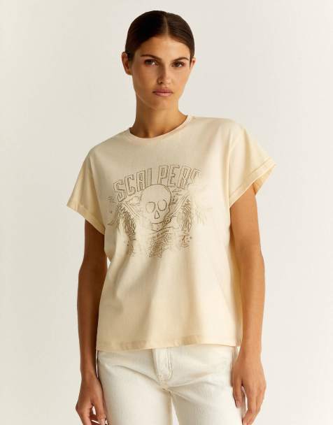 Scalpers – T-Shirt in Natur mit Rock-Motiv in Foliendesign - view 1