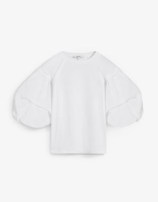Scalpers - T-Shirt in Weiß aus Popeline mit Puffärmeln