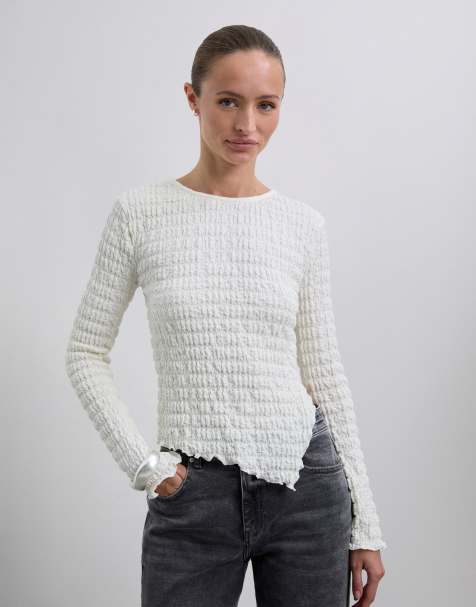 Scalpers – T-Shirt in Wollweiß mit Knitterstruktur - view 1