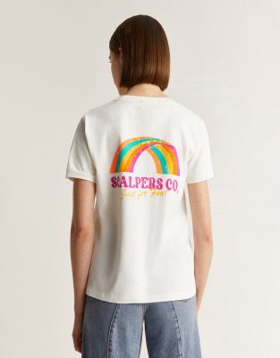 Scalpers - T-Shirt in Wollweiß mit neonfarbenem Regenbogen-Print