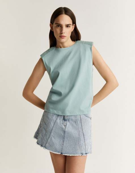 Scalpers - T-shirt met aangerimpelde schouders in blauw - view 1
