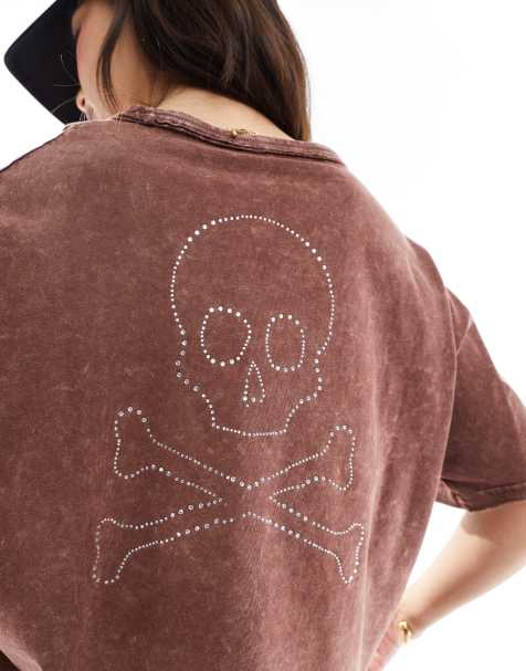 Scalpers - T-shirt met doodshoofd op de achterkant in bruin - view 1