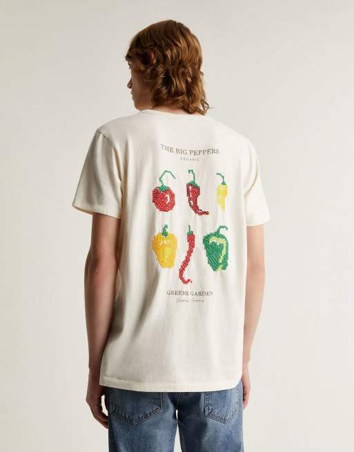 Scalpers - T-shirt met paprikaprint in gebroken wit