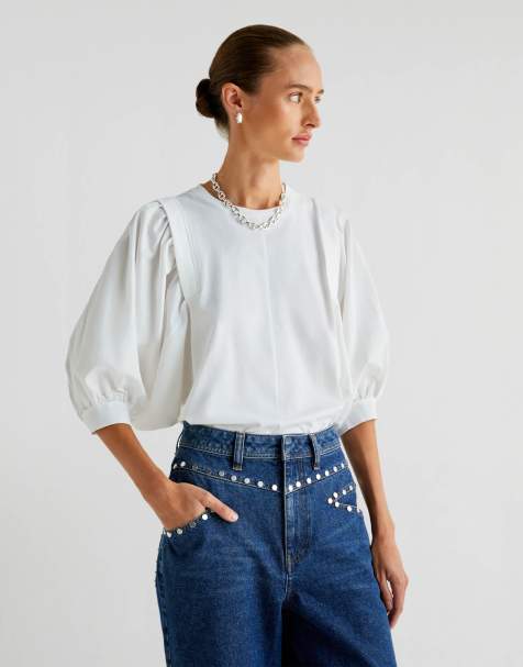 Scalpers - T-shirt met poplin in wit - view 1