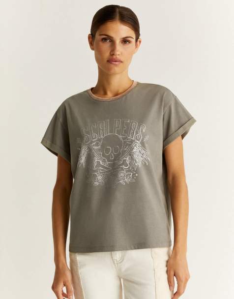 Scalpers - T-shirt met rock folieprint in grijs - view 1