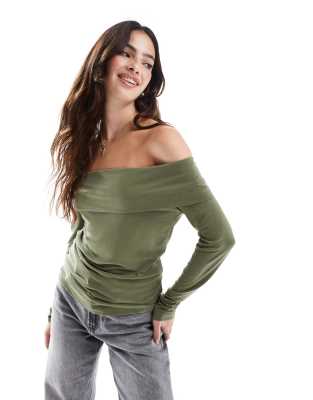 Scalpers - T-Shirt-Set in Khaki mit umgeschlagenem Ausschnitt-Grün