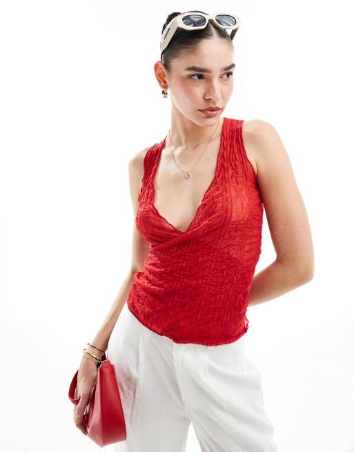 Scalpers – Tanktop in Rot mit Knitterstruktur