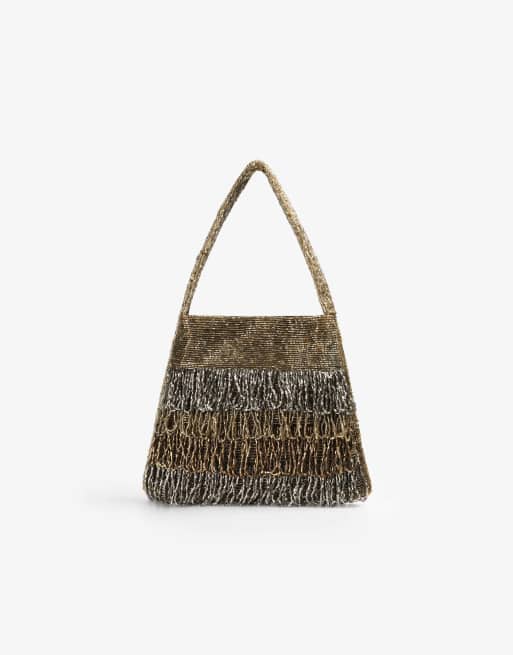 Scalpers – Tasche in Gold/Silber mit Perlenfransen ASOS