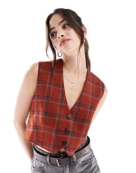Scalpers Terracotta Check Vest In Terracotta  