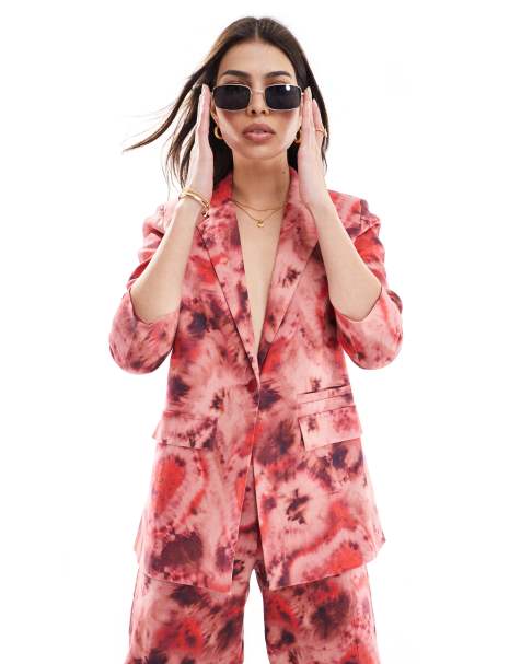 Scalpers tie dye linen blazer in red - view 1