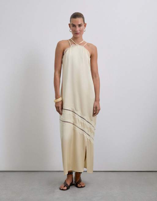 Scalpers – Trägerkleid in Ecru mit Spitze