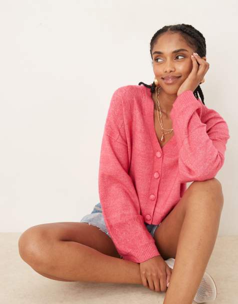 Scalpers Tran buttons cardigan in raspberry