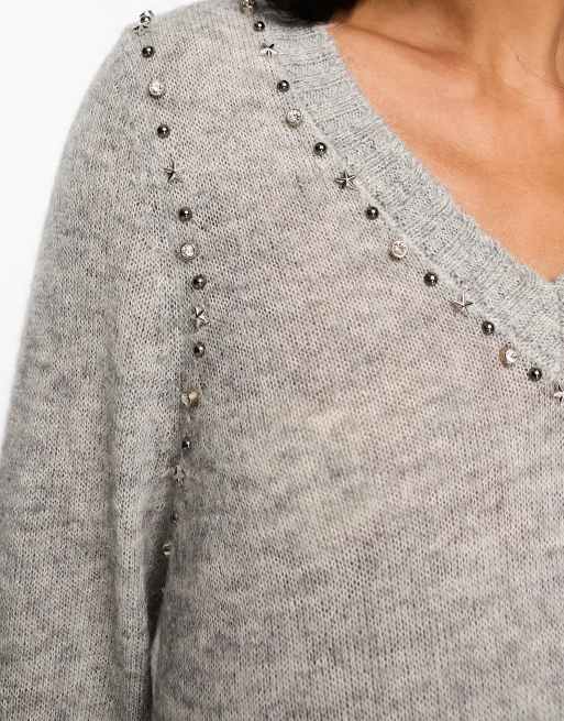 Scalpers v-neck jumper in light grey, 4 of 4